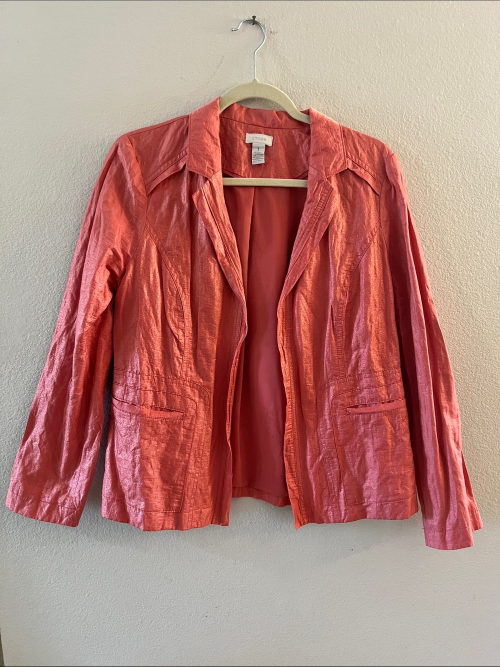 Chico's Coral-Orange Lightweight Open Blazer